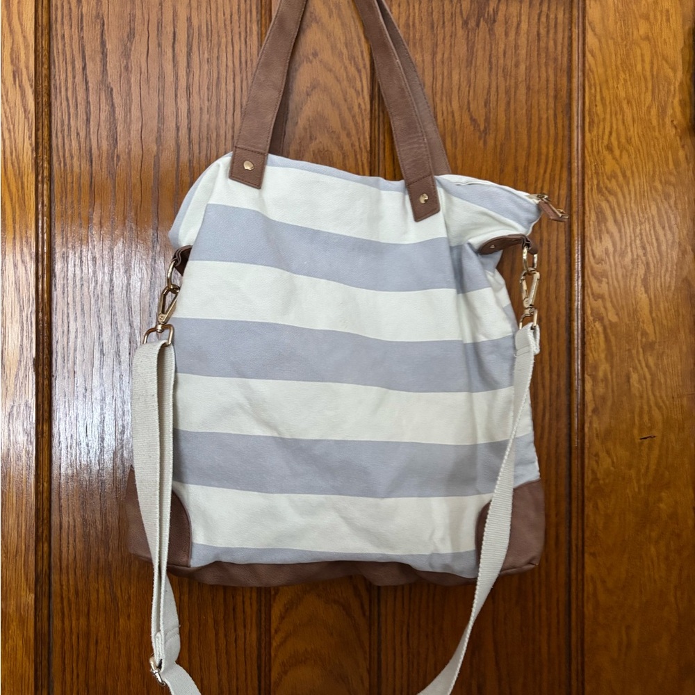 Striped Brown, Blue and Gray Tote Bag